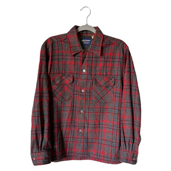 Wool The West Wool Red Gray Dress Shirt Plaid Size L - Picture 1 of 6